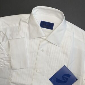 NEW David Donahue Tuxedo Dress Shirt Sz 15.5 32/33 French Cuff White Ruffle Trim
